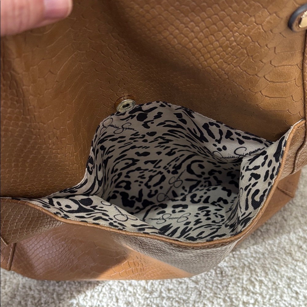 Jessica Simpson Bag Snake Embossed Brandy Hobo Leather Handbag - Picture 11 of 13